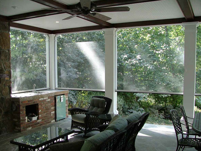 Motorized Screens add shade to outdoor living spaces.